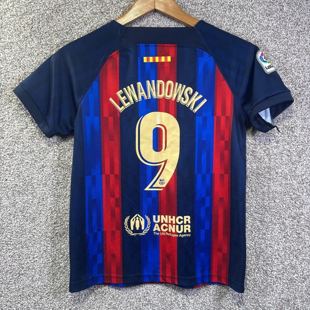 FC Barcelona Jersey Boys Small Blue Red Soccer La Liga Nike Lewandowski 9 - Picture 9 of 9